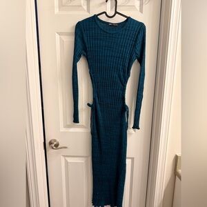 NWOT - Zara | Teal Ribbed Knit Cut Out Dress
